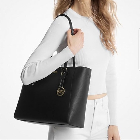 NWT Michael Kors Charlotte Large Leather 3-in-1 Black Tote Bag Set - Picture 2 of 6